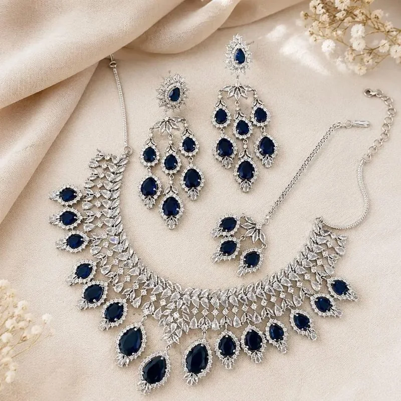 Sapphire blue CZ necklace jewellery set from SBN India