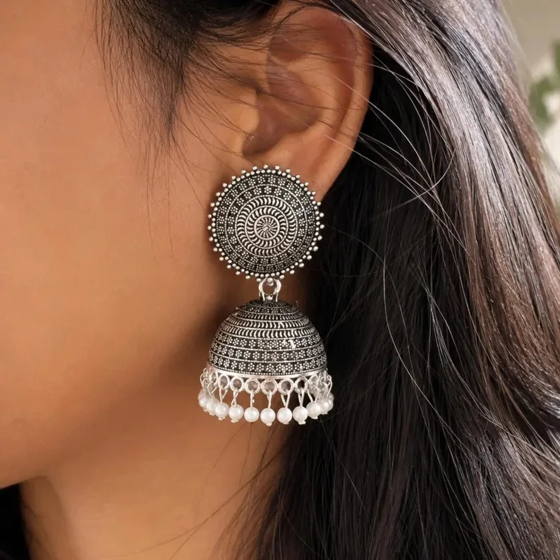 Oxidized German silver jhumka earrings